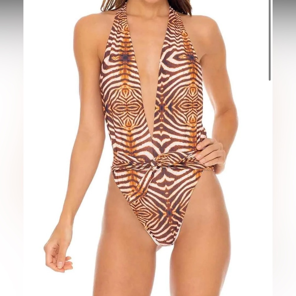Luli Fama Zebra Print One Piece Swimsuit